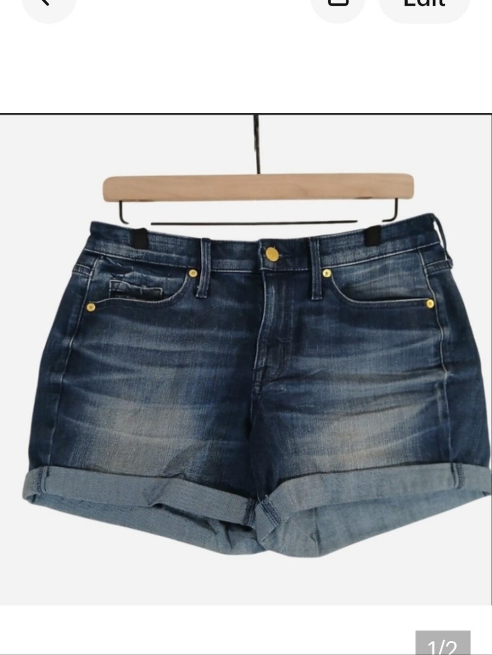 Retro Mossimo Denim Blue Jean Cuffed High Rise Midi Shorts Distressed Size 8/ 29